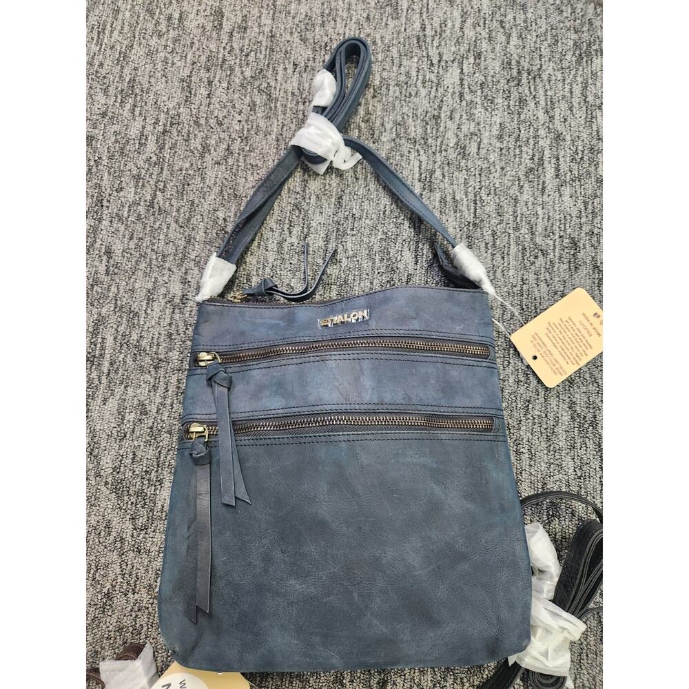 Estalon- LEATHER-Casual Navy Shoulder Crossbody Bag with Dual Zip Pockets